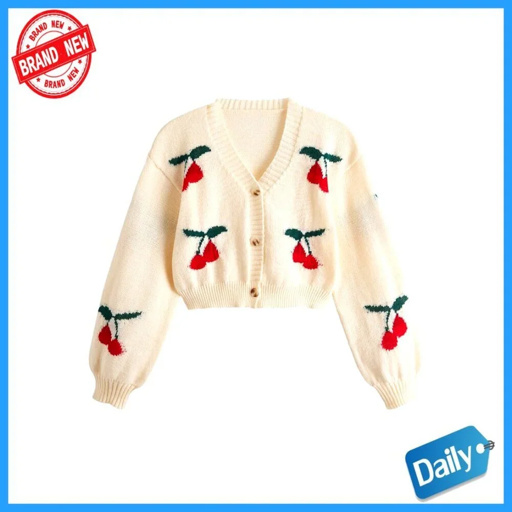 Girls' V-Neck Cardigan Sweater, Loose Fit, Button Down, Long Sleeve